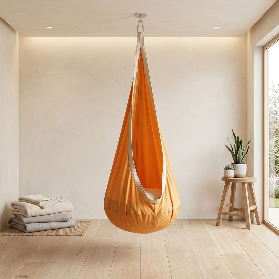 hanging hammock chair, indoor hammock chair, outdoor hammock chair, inflatable pillow, pocket, relaxation, playtime, Christmas gift, Halloween gift, lounge chair - Yellow - Size 160-70cm