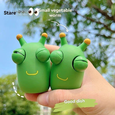 staring small vegetable worm, stress relief toy, novelty gift, popular toy, relaxation toy, anxiety toy, fidget toy, cute stress ball, googly eyes toy - Green - Size 2pcs