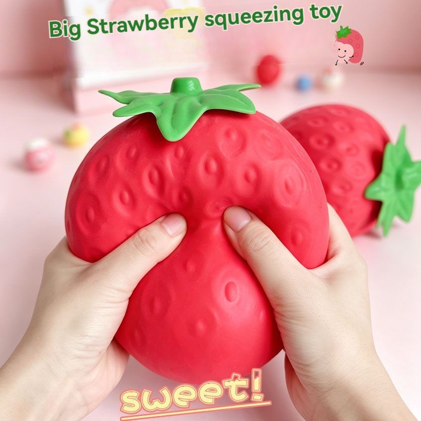 giant strawberry, squeeze stress reliever, novelty gift, decompression toy, slow-rebound soft rubber, stress relief toy, desk fidget toy, Australian stress toy, cute gift idea, sensory fidget - Red - Size strawberry