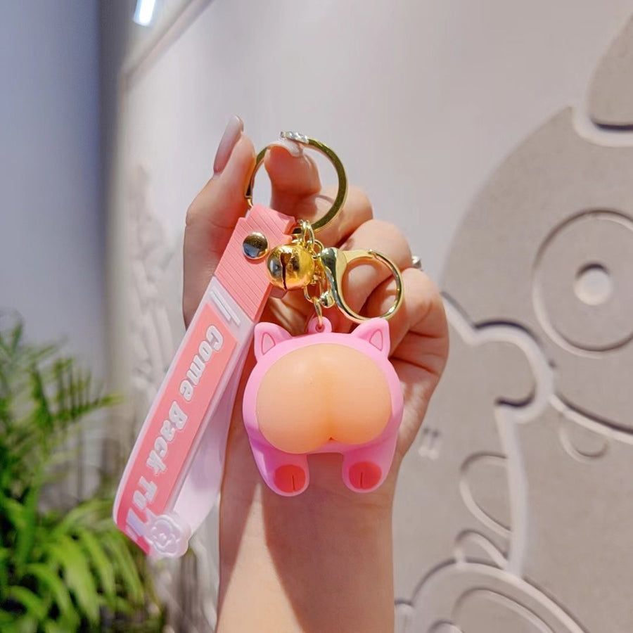 rabbit keychain, squeeze stress reliever, couple keychain, cute keychain, stress relief gift, pink keychain, keychain with bell, Australian market, anxiety relief, keychain gift - 2PCS - Size pig