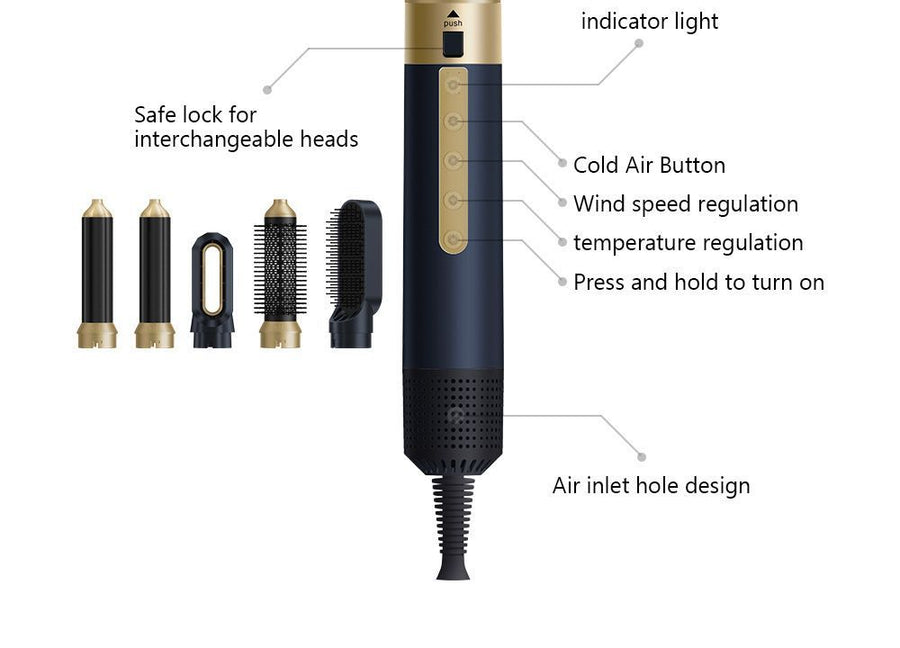 5-in-1 hair dryer, hair styling tool, hot air comb, straightening and curling, automatic curling iron, high-speed motor, Australian hair care, multifunction hair brush - Black - Size 6