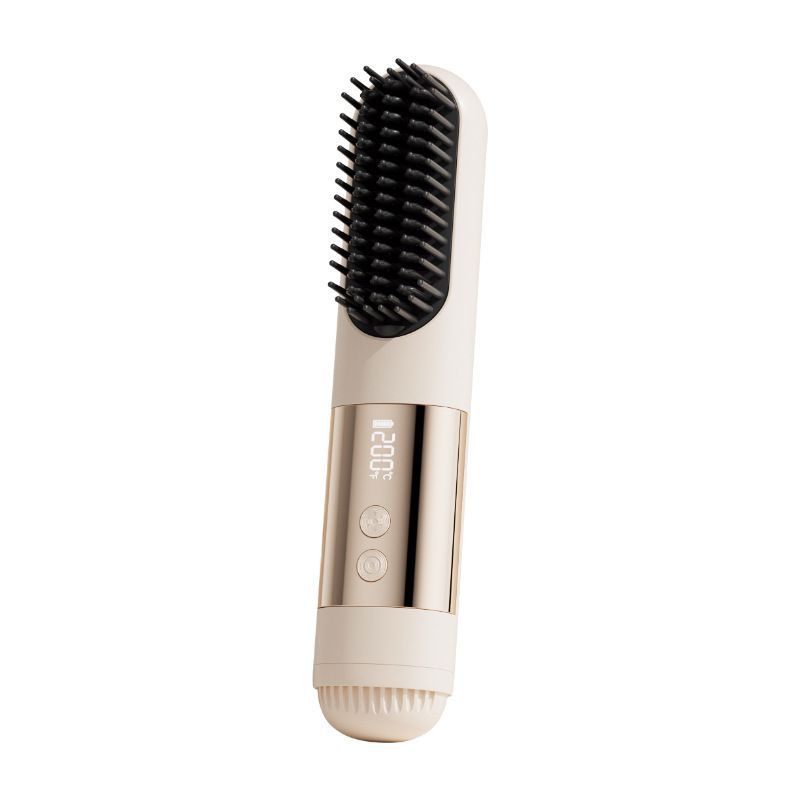 wireless hair comb, cold air hair comb, straightening comb, curling comb, hair styling tool, portable hair comb, Australia hair tool, rechargeable hair comb, travel hair straightener, versatile hair styler - Beige - Size E