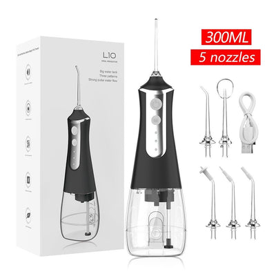 portable electric water flosser, USB charged oral irrigator, oral care Australia, dental hygiene, travel water flosser, adjustable pressure, water flosser with multiple nozzles, gum health, teeth cleaning, personal oral care - Black - Size set