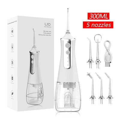 portable electric water flosser, USB charged oral irrigator, oral care Australia, dental hygiene, travel water flosser, adjustable pressure, water flosser with multiple nozzles, gum health, teeth cleaning, personal oral care - White - Size set