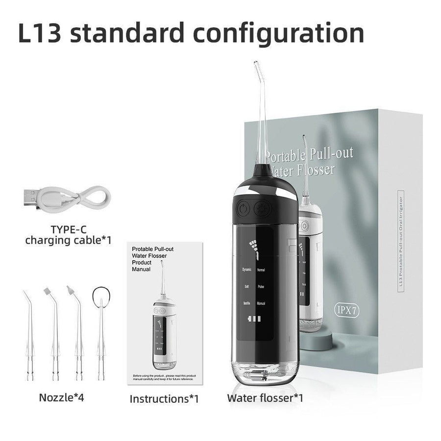 Portable Water Flosser Electric Water Flosser USB Rechargeable Flosser Oral - Black - Size set