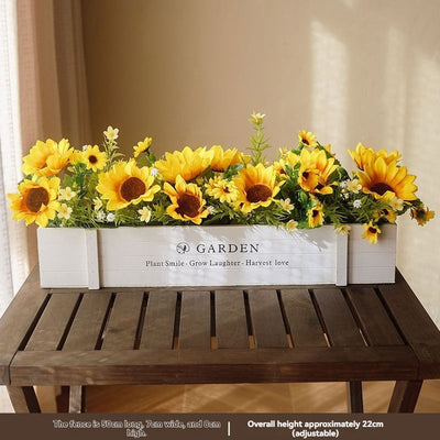 faux potted plant, sunflower, wooden box, home decor, Australia, living room decoration, tabletop decoration, no maintenance plant, realistic artificial flowers, gift for mum, farmhouse style, modern rustic decor - Multi - Size 28