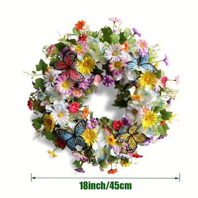spring rainbow tulip wreath, hanging decor, home decoration, floral wreath, butterfly decor, artificial wreath, Australian home decor, door wreath, wall hanging, seasonal decoration - Rainbow - Size 45cm