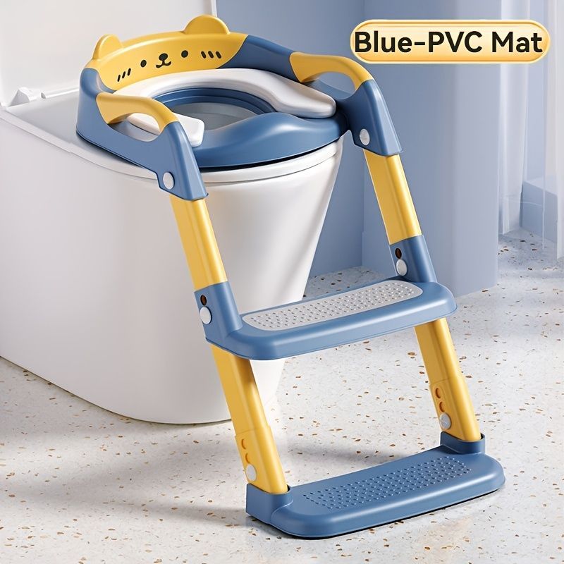 children's toilet trainer, toilet assistance ladder, portable toilet seat, PVC cushion, foldable design, anti-slip, splash-proof, potty training seat, toddler toilet ladder, kids bathroom accessory - Blue - Size PVC