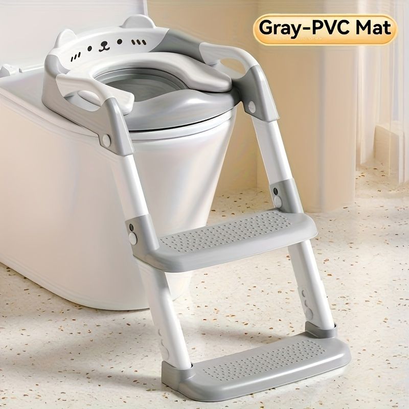 children's toilet trainer, toilet assistance ladder, portable toilet seat, PVC cushion, foldable design, anti-slip, splash-proof, potty training seat, toddler toilet ladder, kids bathroom accessory - Gray - Size PVC
