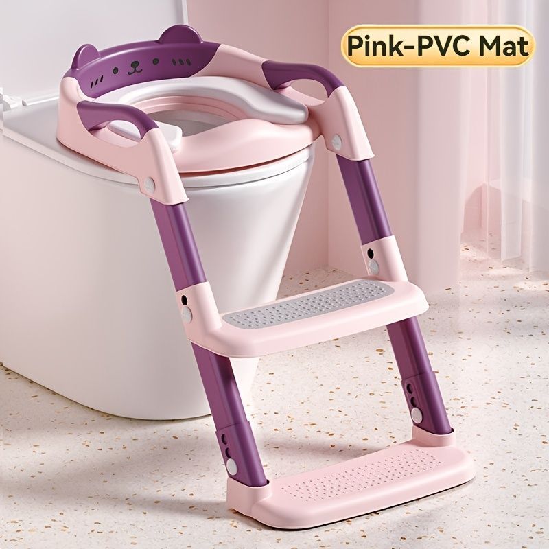 children's toilet trainer, toilet assistance ladder, portable toilet seat, PVC cushion, foldable design, anti-slip, splash-proof, potty training seat, toddler toilet ladder, kids bathroom accessory - Pink - Size PVC