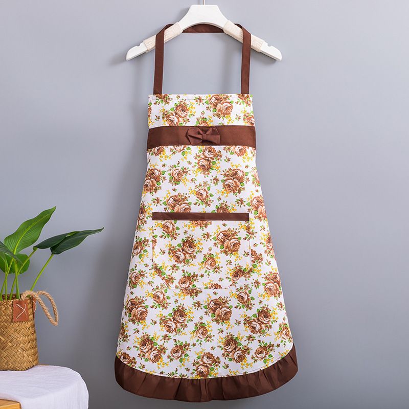 Korean-style apron, floral apron, women's apron, breathable apron, oil-proof apron, kitchen apron, apron set, adjustable apron, gift for cook - Camel - Size M
