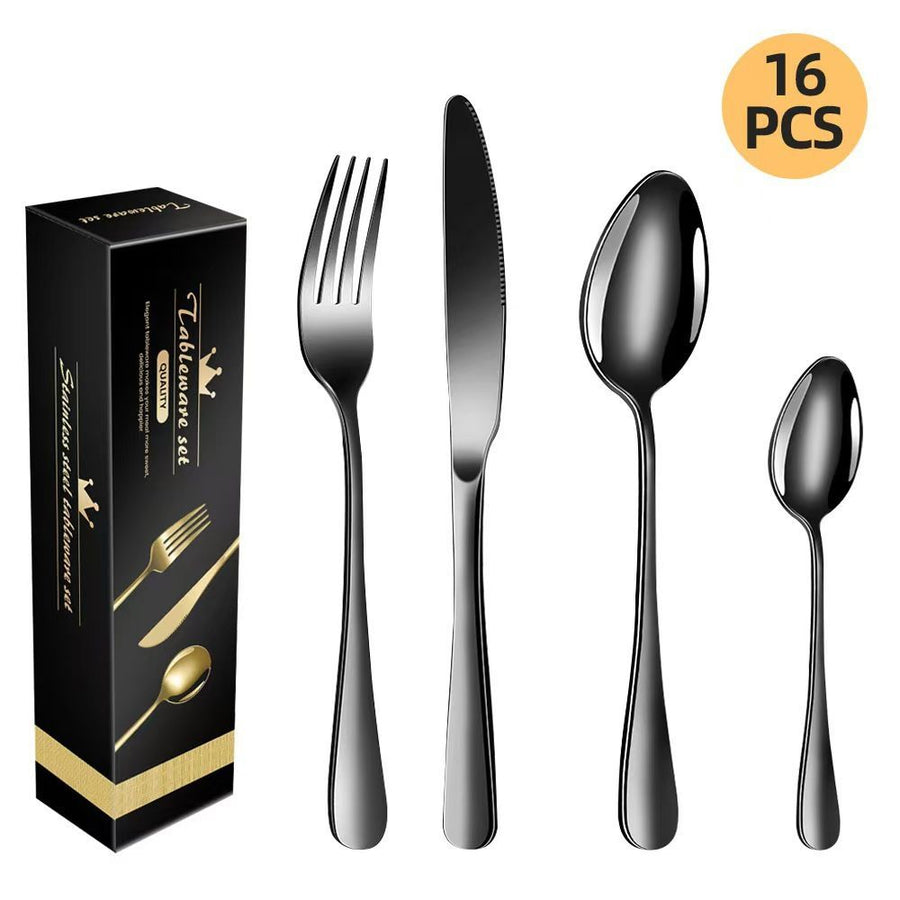 western cutlery set, steak knife and fork set, stainless steel cutlery, gift set for dining, 16-piece cutlery, Australian dining, steak knives Australia, premium cutlery set, gift for couples, housewarming gift - Black - Size 16 -piece set