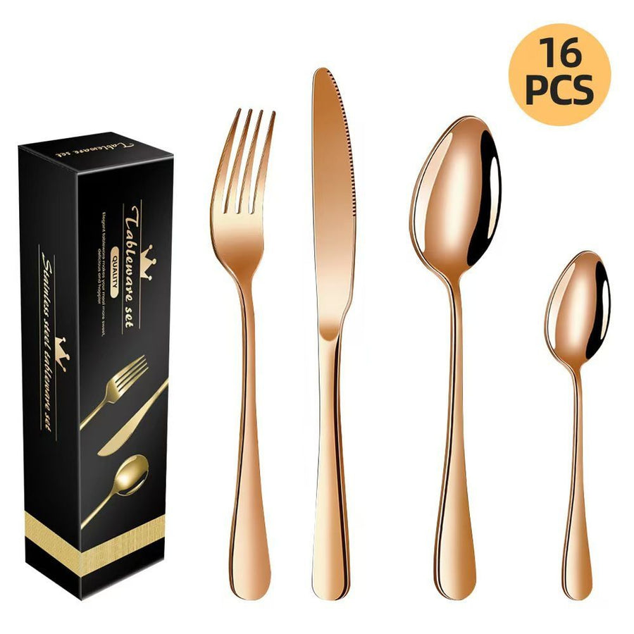 western cutlery set, steak knife and fork set, stainless steel cutlery, gift set for dining, 16-piece cutlery, Australian dining, steak knives Australia, premium cutlery set, gift for couples, housewarming gift - Rose gold - Size 16 -piece set