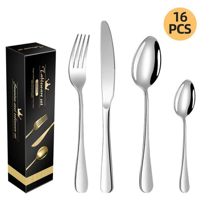 western cutlery set, steak knife and fork set, stainless steel cutlery, gift set for dining, 16-piece cutlery, Australian dining, steak knives Australia, premium cutlery set, gift for couples, housewarming gift - Silver - Size 16 -piece set