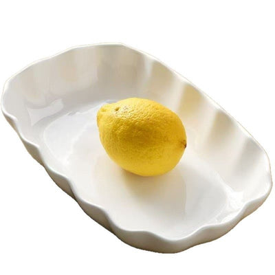 Nordic ceramic plate, 10-inch serving plate, irregular lotus-leaf fluted plate, rectangular serving dish, elegant dinnerware, Australian tableware - White - Size 2PCS