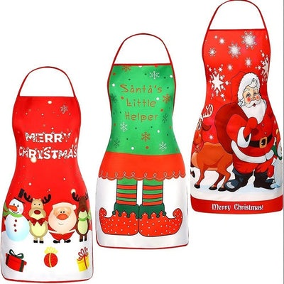 Christmas apron, waterproof apron, oil-resistant apron, festive kitchen decor, holiday cooking apron, Christmas gift idea, Santa apron, snowman apron, reindeer apron, family gathering apron - Christmas - Size 3-3PCS