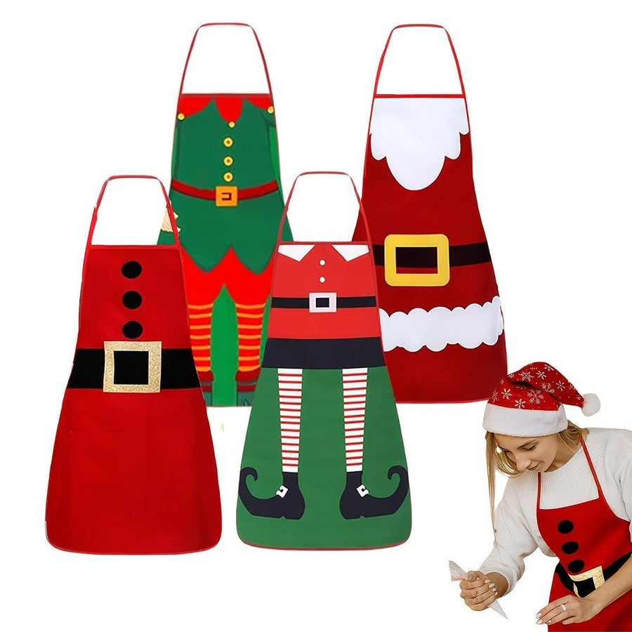 Christmas apron, waterproof apron, oil-resistant apron, festive kitchen decor, holiday cooking apron, Christmas gift idea, Santa apron, snowman apron, reindeer apron, family gathering apron - Christmas - Size 4-4PCS