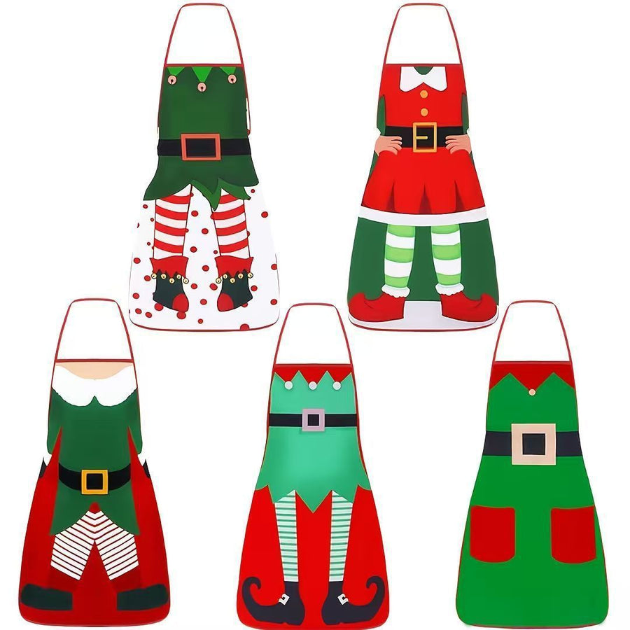 Christmas apron, waterproof apron, oil-resistant apron, festive kitchen decor, holiday cooking apron, Christmas gift idea, Santa apron, snowman apron, reindeer apron, family gathering apron - Christmas - Size 5-5PCS