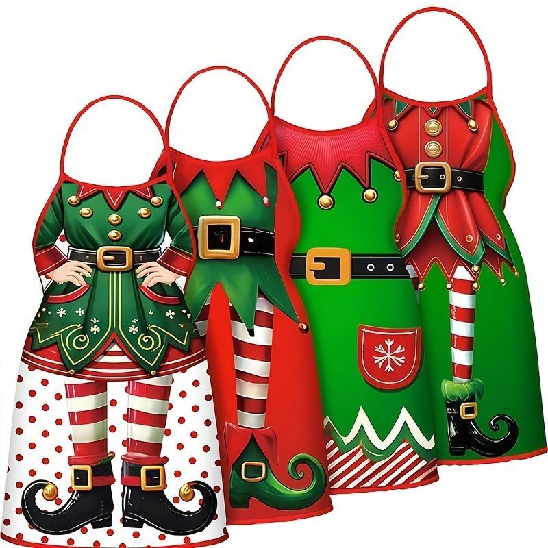 Christmas apron, waterproof apron, oil-resistant apron, festive kitchen decor, holiday cooking apron, Christmas gift idea, Santa apron, snowman apron, reindeer apron, family gathering apron - Christmas - Size 6-4PCS
