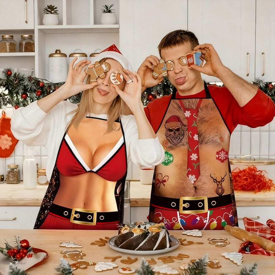 Christmas apron, waterproof apron, oil-resistant apron, festive kitchen decor, holiday cooking apron, Christmas gift idea, Santa apron, snowman apron, reindeer apron, family gathering apron - Christmas - Size 8-2PCS