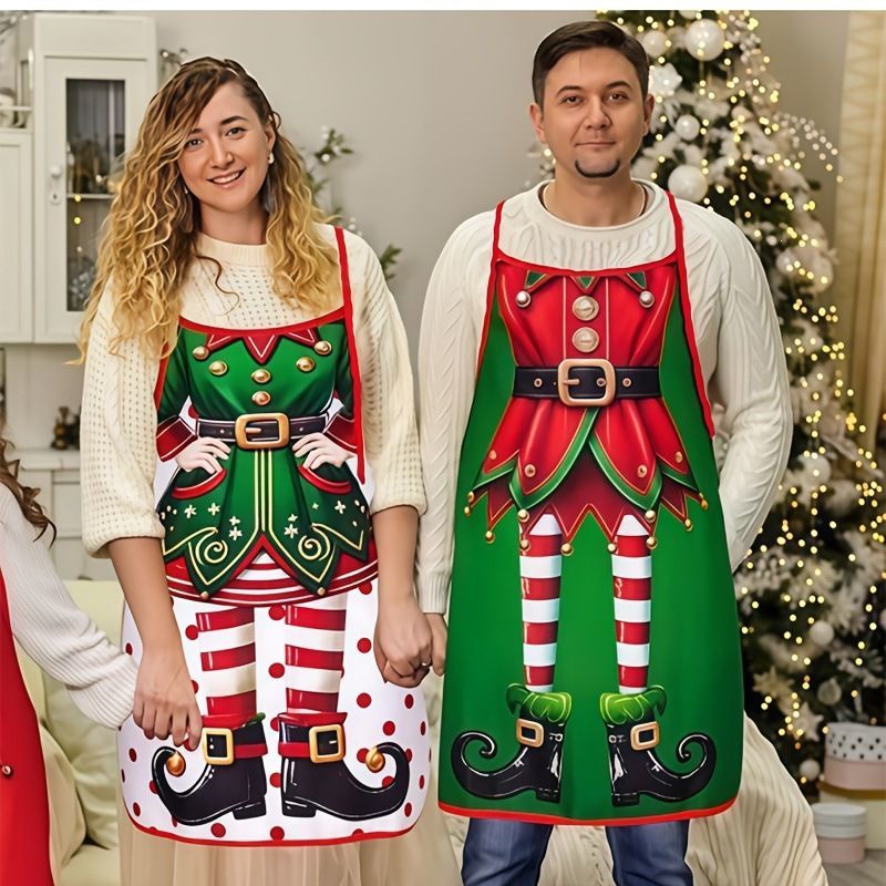 Christmas apron, waterproof apron, oil-resistant apron, festive kitchen decor, holiday cooking apron, Christmas gift idea, Santa apron, snowman apron, reindeer apron, family gathering apron - Christmas - Size 9-2PCS