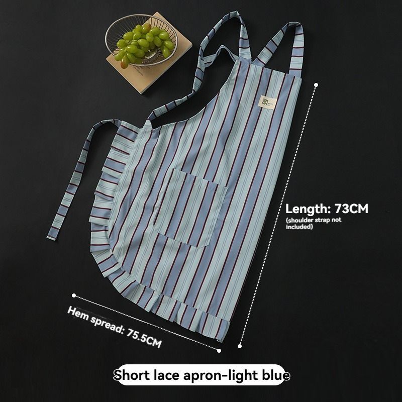 vertical striped apron, lace apron, apron with pocket, H-shaped apron, adjustable waist apron, kitchen apron, barbecue apron, gardening apron, Australian home apron - light blue - Size M