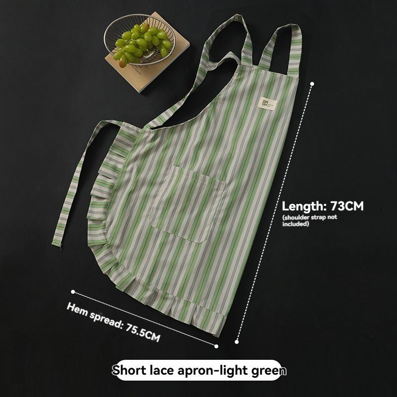 vertical striped apron, lace apron, apron with pocket, H-shaped apron, adjustable waist apron, kitchen apron, barbecue apron, gardening apron, Australian home apron - light green - Size M