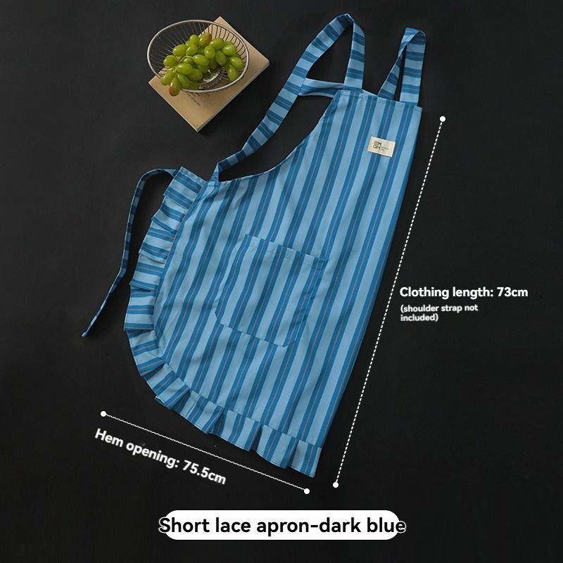 vertical striped apron, lace apron, apron with pocket, H-shaped apron, adjustable waist apron, kitchen apron, barbecue apron, gardening apron, Australian home apron - Navy - Size M