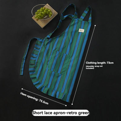 vertical striped apron, lace apron, apron with pocket, H-shaped apron, adjustable waist apron, kitchen apron, barbecue apron, gardening apron, Australian home apron - Vintage green - Size M