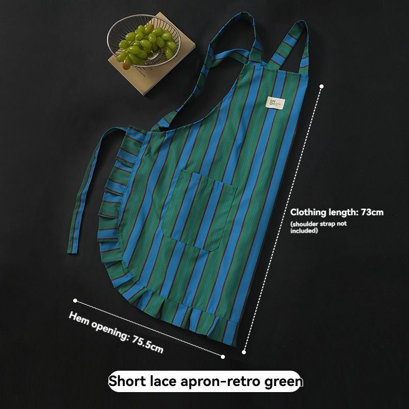 vertical striped apron, lace apron, apron with pocket, H-shaped apron, adjustable waist apron, kitchen apron, barbecue apron, gardening apron, Australian home apron - Vintage green - Size M