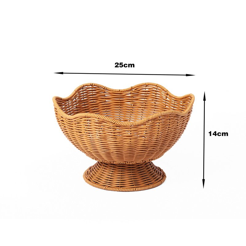 Hand-Woven Basket Flower-Shaped Basket Fruit Basket Vegetable Basket Storage - Khaki - Size M