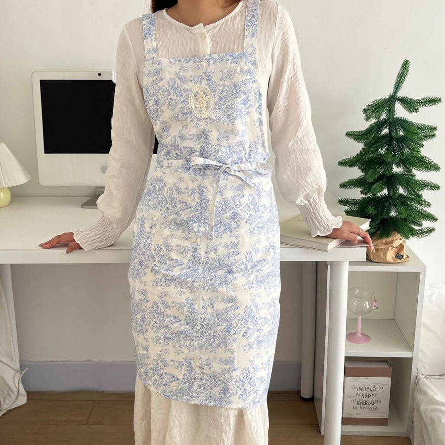 waterproof apron, ink-wash apron, drawstring apron, cafe apron, home apron, pet shop apron, anti-dust apron, australia apron - Blue - Size M