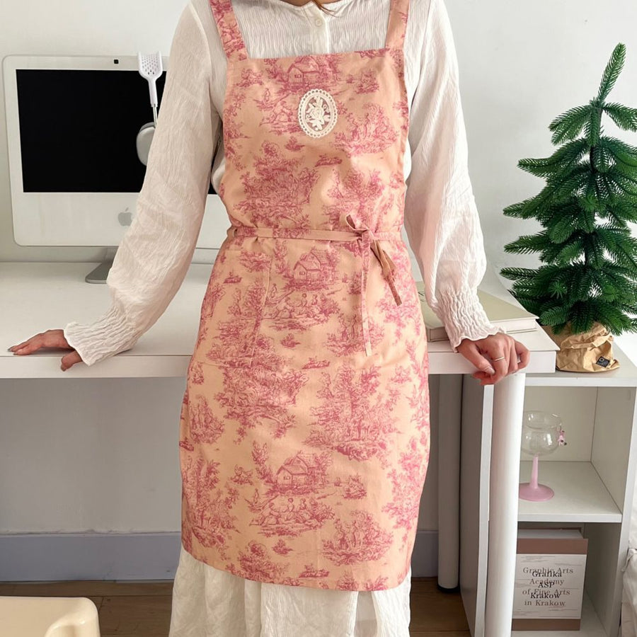 waterproof apron, ink-wash apron, drawstring apron, cafe apron, home apron, pet shop apron, anti-dust apron, australia apron - Pink - Size M