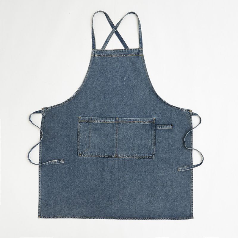 denim apron, kitchen apron, Japanese-style apron, work apron, unisex apron, apron with pockets, barista apron, cooking apron, men's denim apron, women's denim apron - Navy - Size M