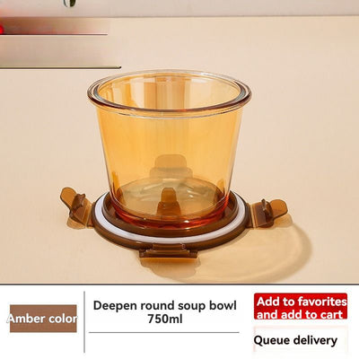 glass soup cup, airtight soup cup, microwave-safe soup cup, office lunch box, sealed food container, glass lunch box, soup container - Amber - Size 750ML-2PCS