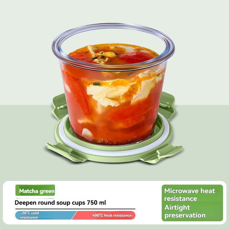 glass soup cup, airtight soup cup, microwave-safe soup cup, office lunch box, sealed food container, glass lunch box, soup container - Matcha - Size 750ML-2PCS