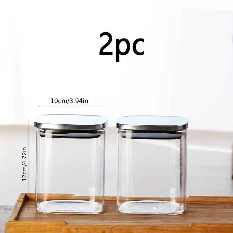 airtight storage jars, coffee bean jars, stainless steel lid, glass jars with lids, square canisters, pantry organisation, kitchen storage Australia - Clear - Size 2pcs-450ml