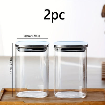 airtight storage jars, coffee bean jars, stainless steel lid, glass jars with lids, square canisters, pantry organisation, kitchen storage Australia - Clear - Size 2pcs-700ml