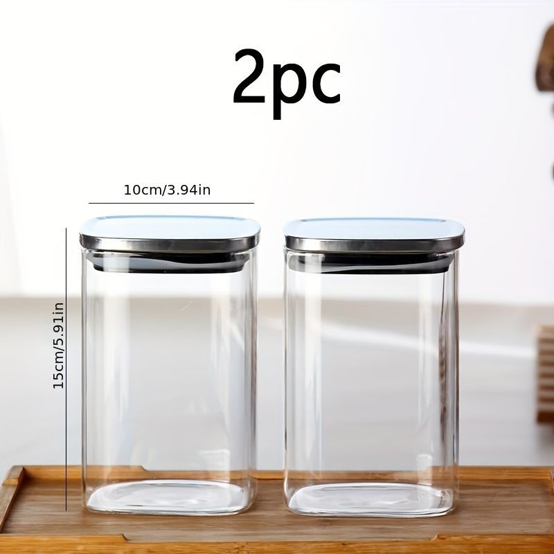 airtight storage jars, coffee bean jars, stainless steel lid, glass jars with lids, square canisters, pantry organisation, kitchen storage Australia - Clear - Size 2pcs-700ml