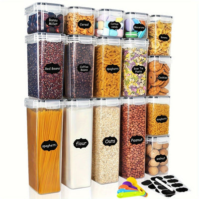 food storage containers, thickened PP containers, airtight food containers, food-grade storage, grain storage, dry goods storage, pantry organization, Australian kitchen - White - Size 16pcs