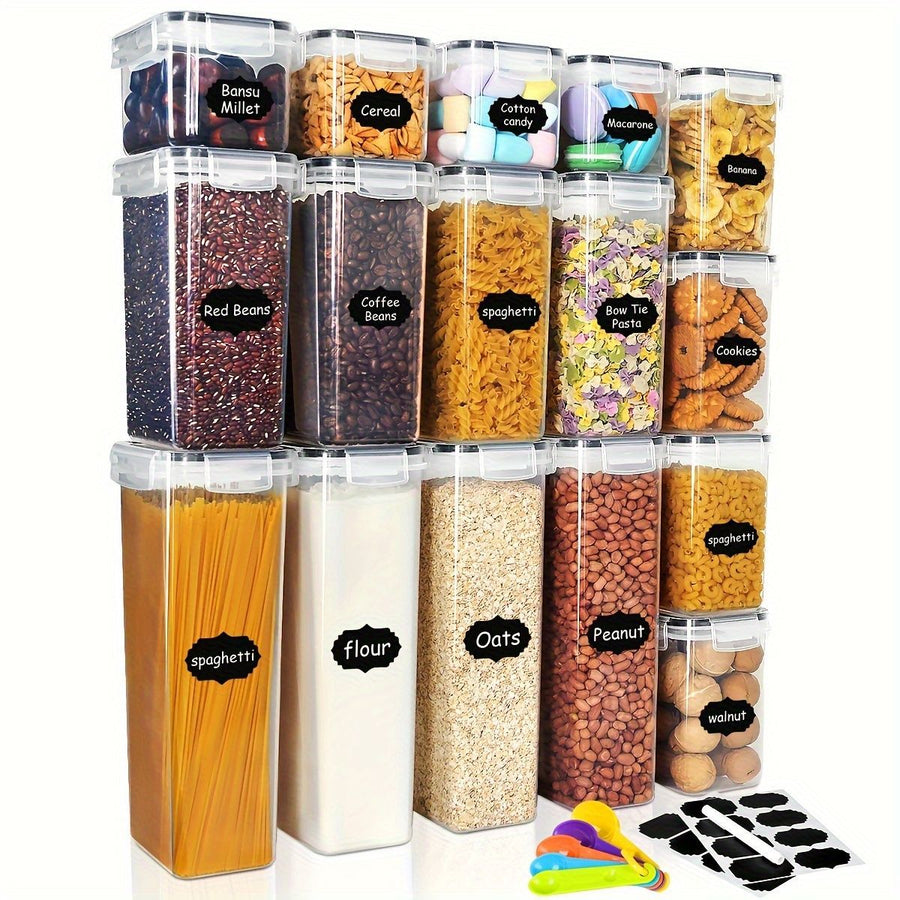 food storage containers, thickened PP containers, airtight food containers, food-grade storage, grain storage, dry goods storage, pantry organization, Australian kitchen - White - Size 16pcs