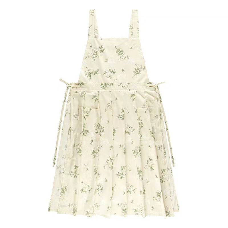 sleeveless apron, bib apron, apron with pockets, kitchen apron, baking apron, pet care apron, art apron, nail art apron, milk tea apron, Australian apron, home cook apron, craft apron - Green Flowers - Size M
