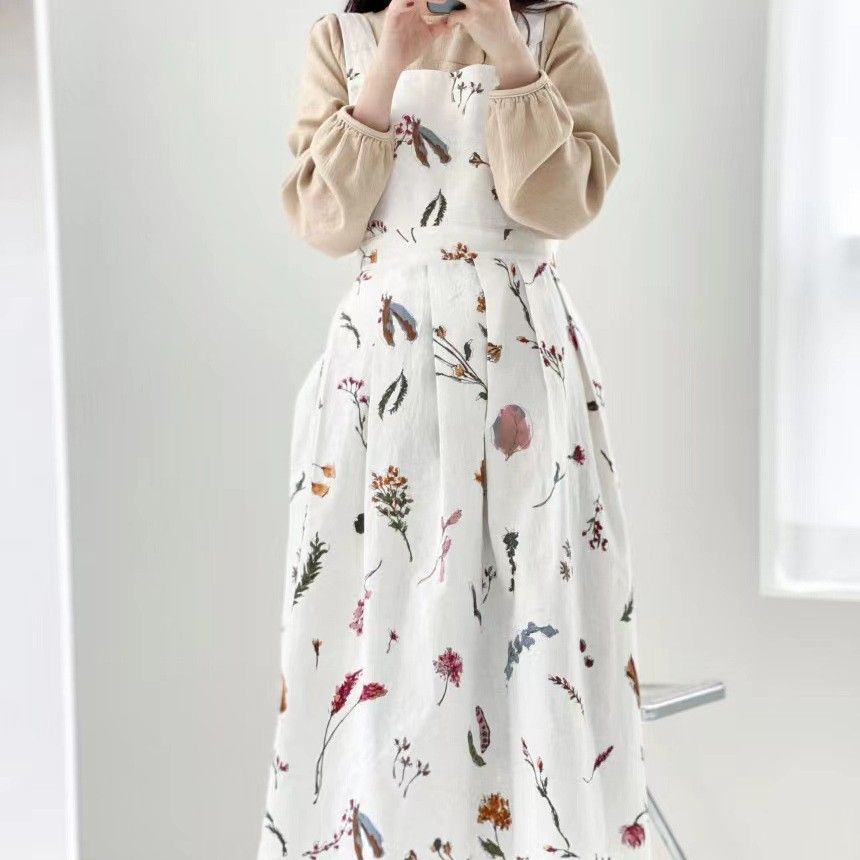 sleeveless apron, bib apron, apron with pockets, kitchen apron, baking apron, pet care apron, art apron, nail art apron, milk tea apron, Australian apron, home cook apron, craft apron - Pod - shaped Flowers - Size M