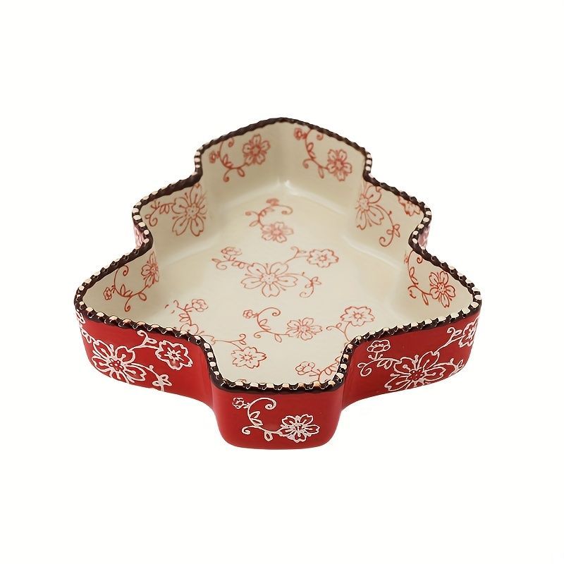 Christmas baking dish, ceramic baking ware, festive tableware, food-grade baking dish, heat-resistant dish, holiday dinnerware, Australian kitchen, Christmas gift idea, ceramic bakeware Australia - Red - Size 800ML