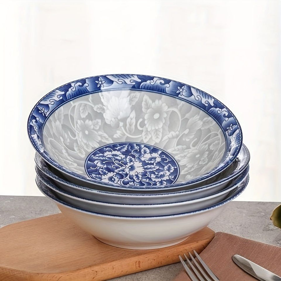 blue and white porcelain bowl, soup bowl, noodle bowl, ceramic bowl, large bowl, tableware, Australian home, dinnerware set, traditional design, durable ceramic - Cyan - Size 2pcs