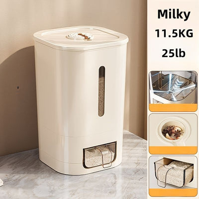 rice storage container, moisture-proof container, sealed food storage, flour storage, grain storage, pet food storage, bulk food container, airtight food container, pantry organization, Australian kitchen storage - Beige - Size 23L
