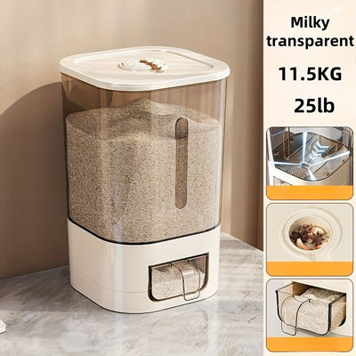 rice storage container, moisture-proof container, sealed food storage, flour storage, grain storage, pet food storage, bulk food container, airtight food container, pantry organization, Australian kitchen storage - Creamy and transparent - Size 23L