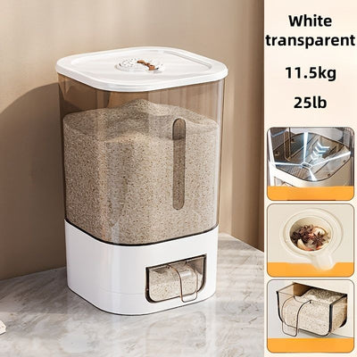 rice storage container, moisture-proof container, sealed food storage, flour storage, grain storage, pet food storage, bulk food container, airtight food container, pantry organization, Australian kitchen storage - White and transparent - Size 23L