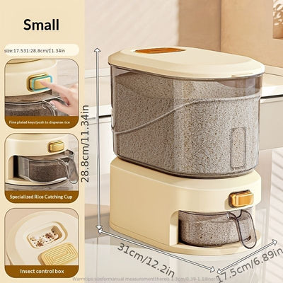 large capacity rice dispenser, measuring cup, time scale, plastic grain storage container, sealed food storage, insect proof food storage, moisture proof food storage, flour storage, pet food storage, Australian kitchen - gray and transparent - Size 10L
