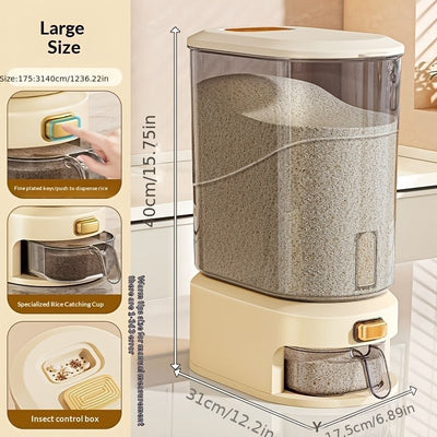 large capacity rice dispenser, measuring cup, time scale, plastic grain storage container, sealed food storage, insect proof food storage, moisture proof food storage, flour storage, pet food storage, Australian kitchen - gray and transparent - Size 20L